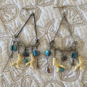 Artisan Coral Branch Dangle Earrings with Turquoise Beads